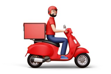 Teslimatçı elinde teslimat kutusuyla motosiklet sürüyor..