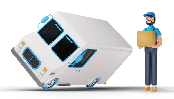 Teslimatçı, teslimat kamyonu olan bir paket hazırla..