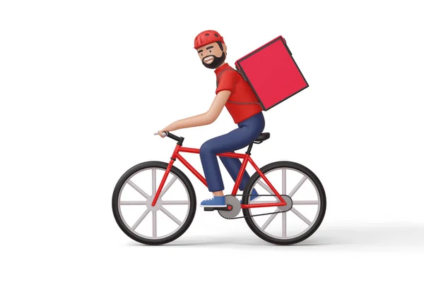 Kurir Pengantar Sepeda Dengan Kotak Parsel Belakang Rendering — Stok Foto