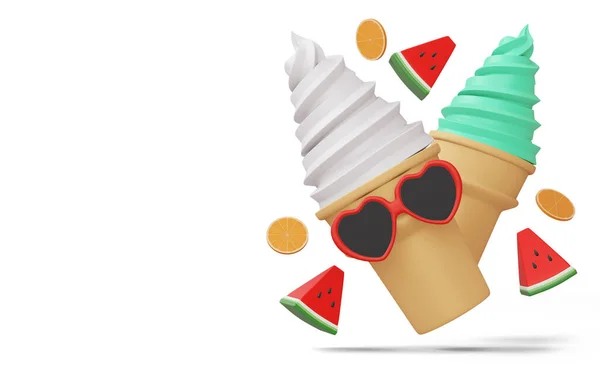 Eiscreme Mit Brille Sommersaison Sommervorlage Rendering — Stockfoto