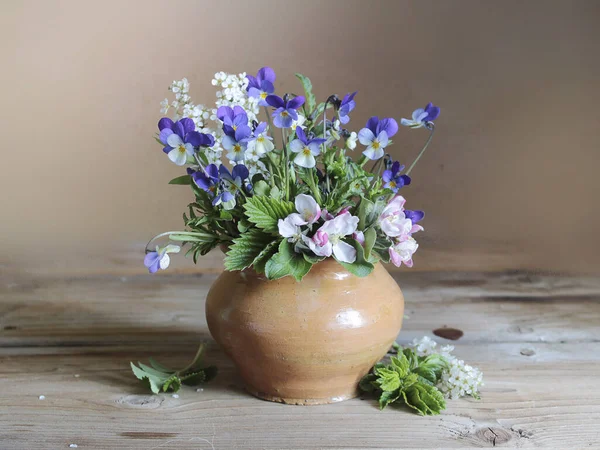 Penséer Vase Spring Blommor — Stockfoto