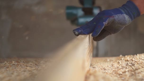 Travailler charpentier dans l'atelier. Planeuse électrique — Video