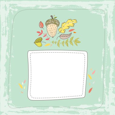 Elle çizilmiş şirin doodle vektör çizim. Sonbahar kartı. Boş. Metninizi buraya yerleştirin.