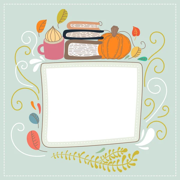 Elle çizilmiş şirin doodle vektör çizim. Sonbahar kartı. Boş. Metninizi buraya yerleştirin.