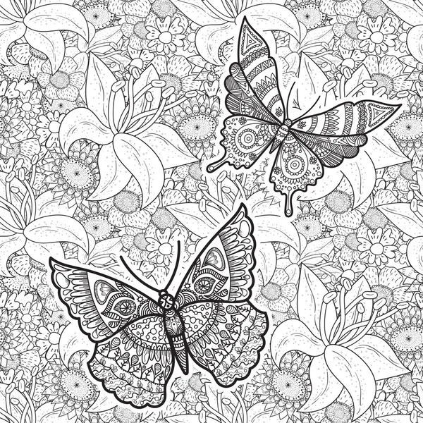 Handdrawn floral vector background for adult coloring book.