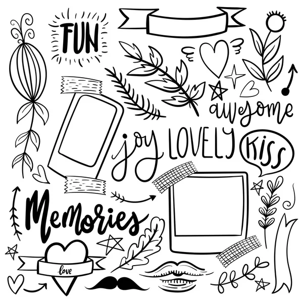 Conjunto de bonitos e girly jand desenhado vetor doodle adesivos . — Vetor de Stock