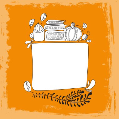 Elle çizilmiş şirin doodle vektör çizim. Sonbahar kartı. Boş. Metninizi buraya yerleştirin.