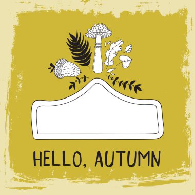 Hand drawn cute doodle vector illustration. Autumn card. Blank. Place your text here. clipart