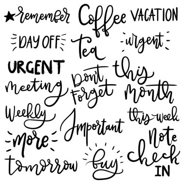 Şirin elle çizilmiş günlüğü çıkartmaları kümesi.