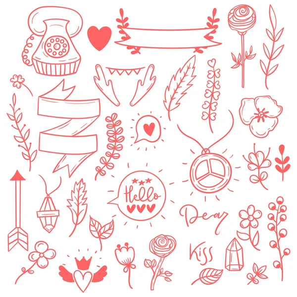 Ensemble d'autocollants mignons de doodle boho girly . — Image vectorielle