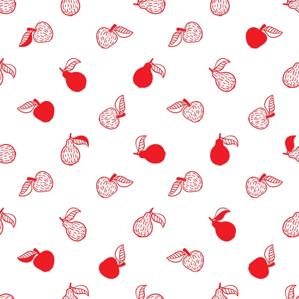 Niedliche Vintage nahtlose handgezeichnete Muster mit Äpfeln und Birnen — Stockvektor