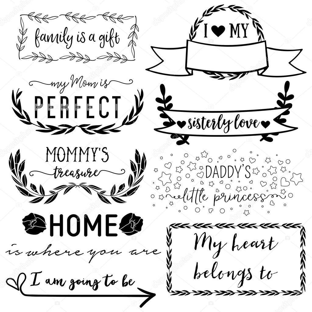 Set of cute family themed stamps and stickers. Badges for mother and father days. Vintage labels.