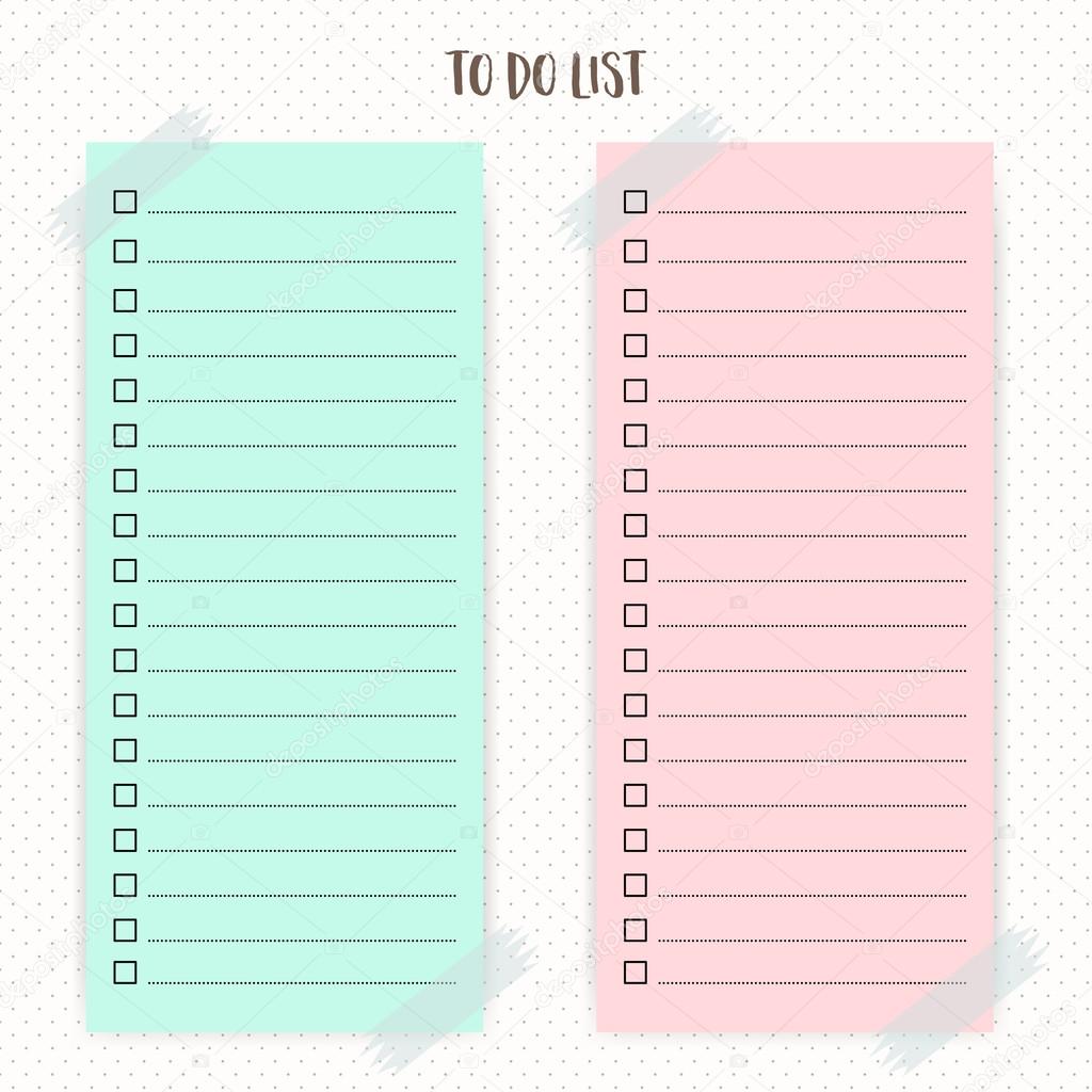 Set of simple flat memo pages. To do list.