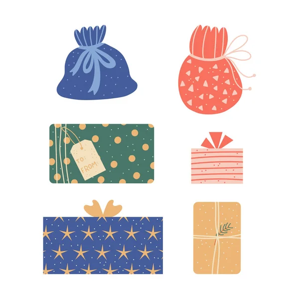 Pack de adorables regalos de Navidad lindos en formato vectorial. — Vector de stock