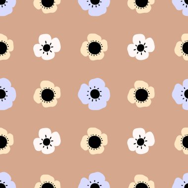 Çiçeklerle kusursuz tekrarlama kalıbı. Nöral renk paleti. Kumaş tasarımı.