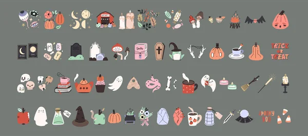 Entzückende Sammlung Von Halloween Illustrationen Handgezeichnete Designelemente Vector Doodle Stil — Stockvektor