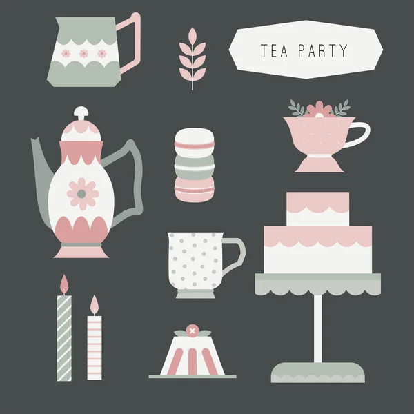Victorian tea party. Illustrated doodle clip art collection. — Stock Vector