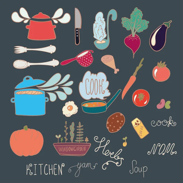 Set of kitchen doodles — Stock Vector