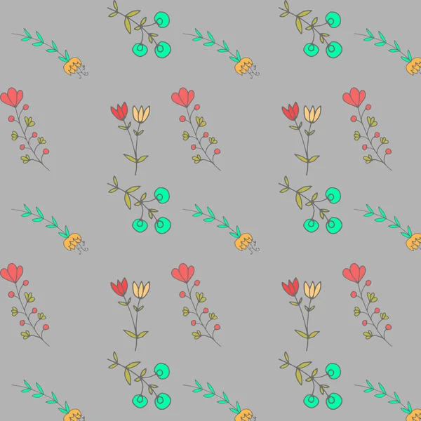 손으로 그린 낙서 빈티지 원활한 꽃 꽃과 식물 패턴 — 스톡 벡터