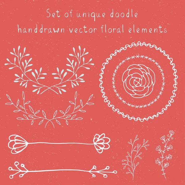 Set of hand drawn doodle floral vector elements — Stock Vector