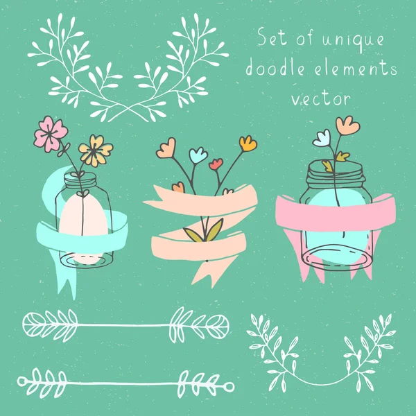 Conjunto de elementos vetoriais florais desenhados à mão doodle —  Vetores de Stock