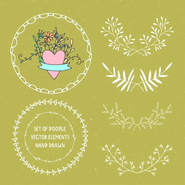 Set of hand drawn doodle floral vector elements — Stock Vector