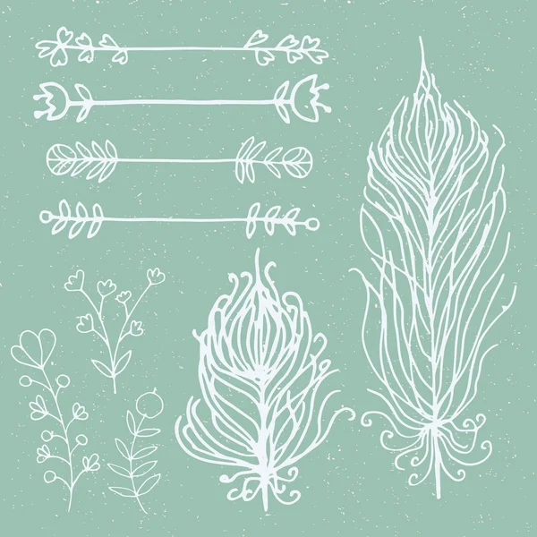 Set de elementos vectoriales florales garabatos dibujados a mano — Vector de stock