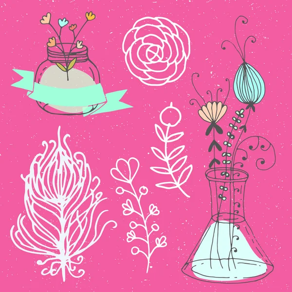 Aantal hand getrokken doodle floral vector-elementen — Stockvector