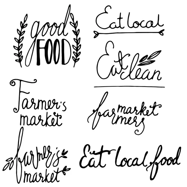 Letras de alimentos orgánicos, naturales — Archivo Imágenes Vectoriales