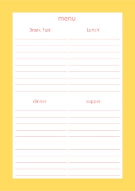 planlayıcısı, Organizatör, menü şablonu.