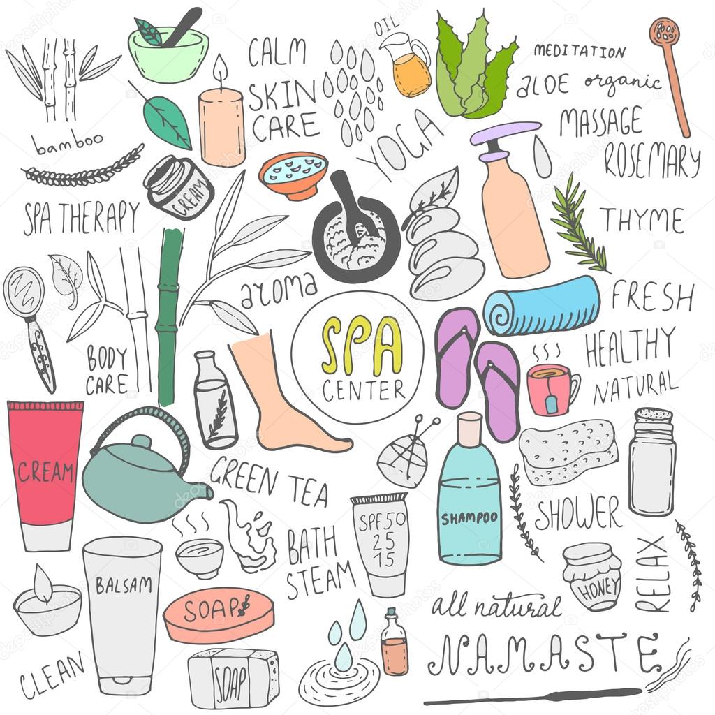 Set of spa salon cartoon icons