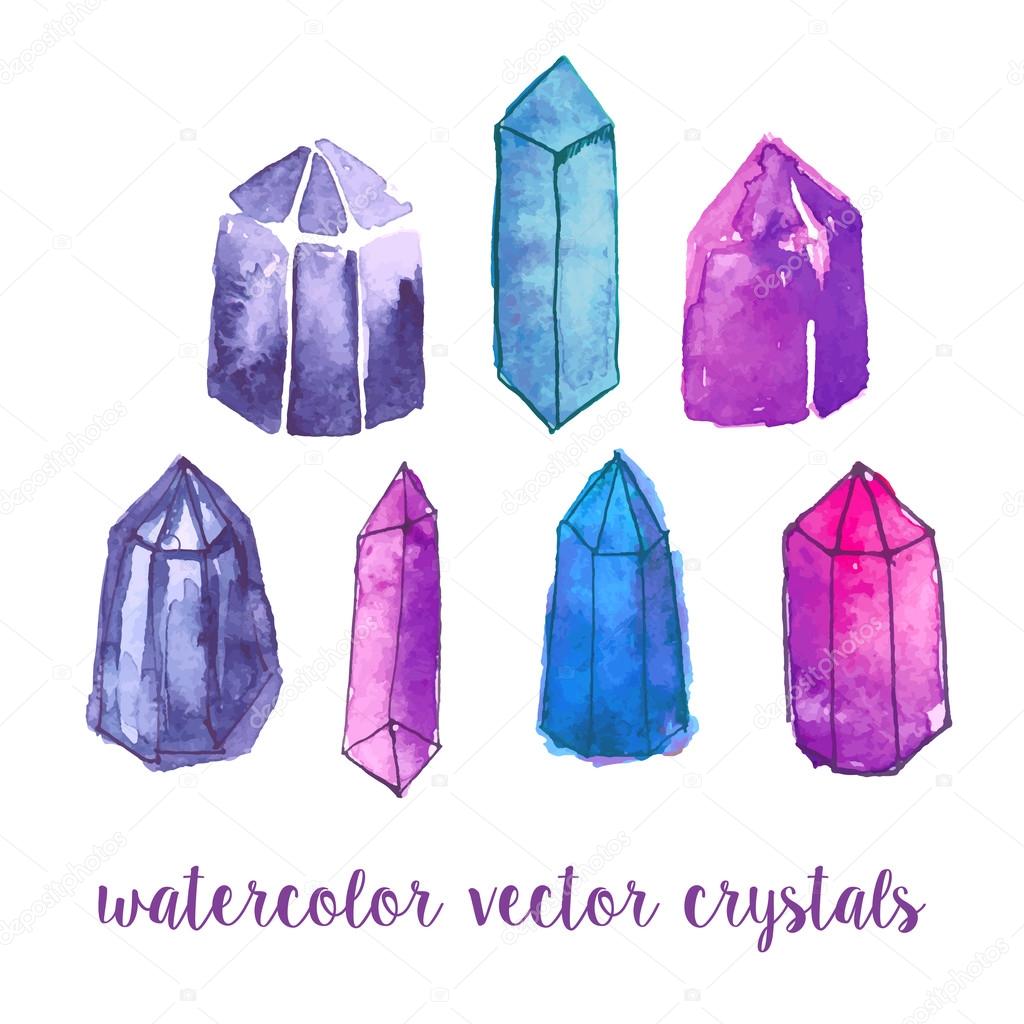 Watercolor gemstones set. ⬇ Vector Image by ©