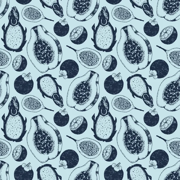 Exotic tropical fruits pattern — Stok Vektör