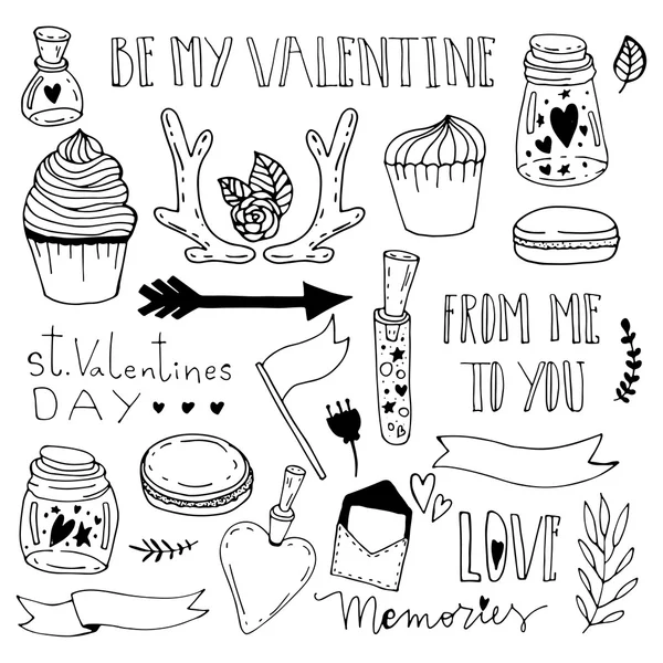 Wspomnienia w słoiku. Saint Valentine day doodle ilustracja. — Wektor stockowy