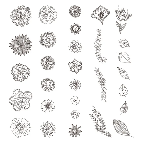 Set decoratieve bloemenelementen — Stockvector