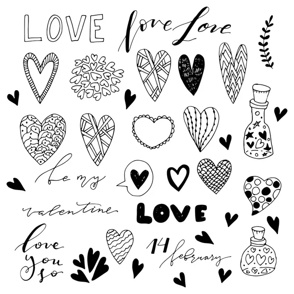 Handgezeichnetes Doodle-Set zum Valentinstag. — Stockvektor