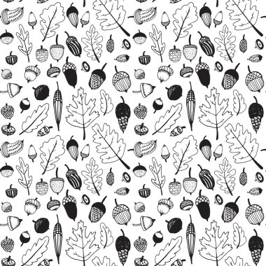 Elle çizilmiş doodle sorunsuz meşe palamudu desen.