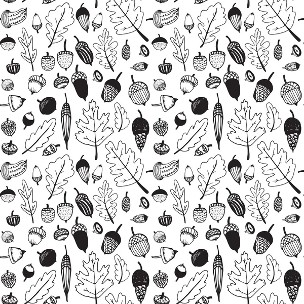 Hand getrokken doodle naadloze acorn patroon. — Stockvector