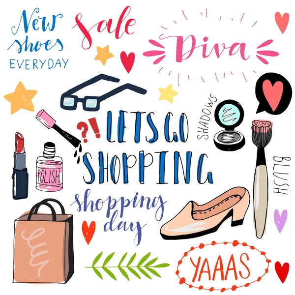 Handgezeichnete Shopping-Doodle-Ikonen. — Stockvektor