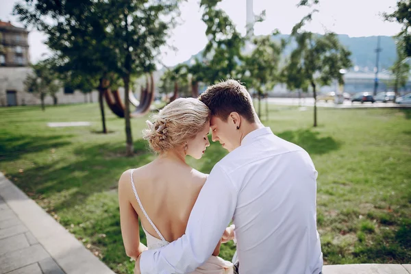 Svatební den v Budapešti — Stock fotografie