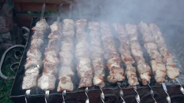 Kebab on fire — Stock Video