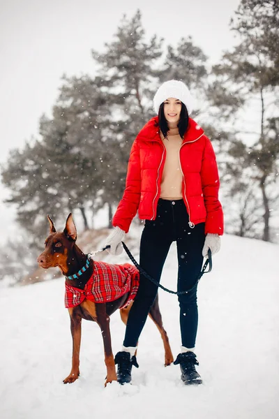 Elegant and young girl in a winter park — Stock Photo, Image