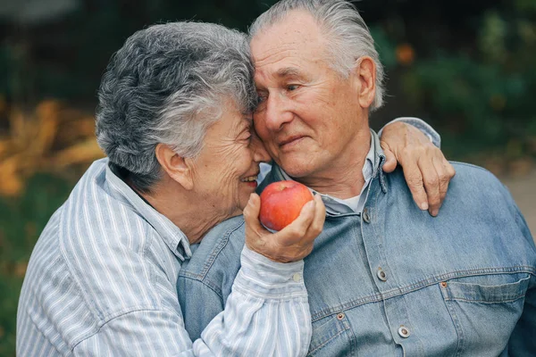 Beautiful old couple spent time together in a park — Stock Photo, Image
