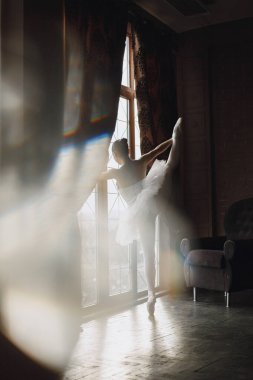 Beyaz arka planda poz veren balerin