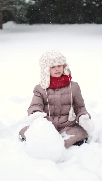 Niños i la construcción de un muñeco de nieve en un día de invierno en el patio trasero — Vídeos de Stock