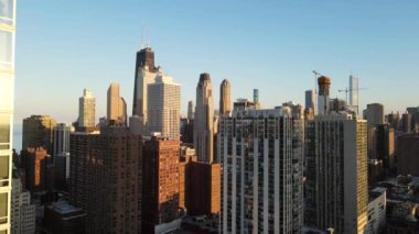 Günbatımında Chicago Şehir Manzarası - Havadan Görünüm