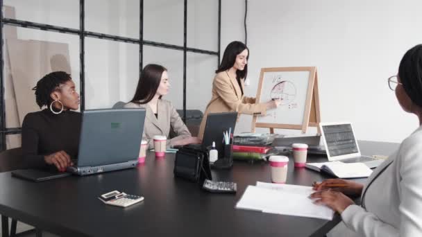 Femme présente le projet à colleguess au bureau — Video