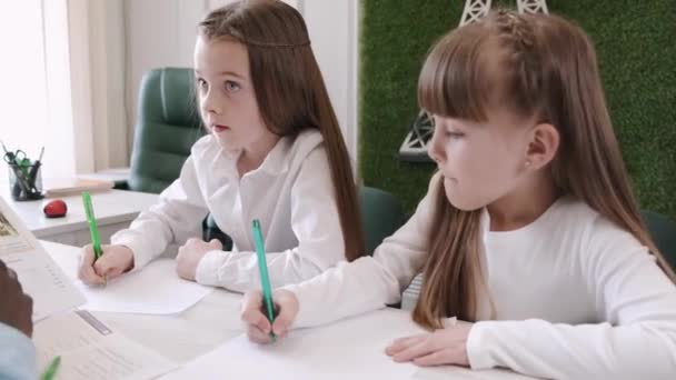 Afroamericano insegnante insegnamento inglese due primaria scuola ragazze — Video Stock