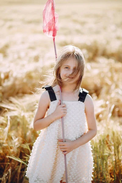 Piękna dziewczyna baw się dobrze na jesiennym polu — Zdjęcie stockowe