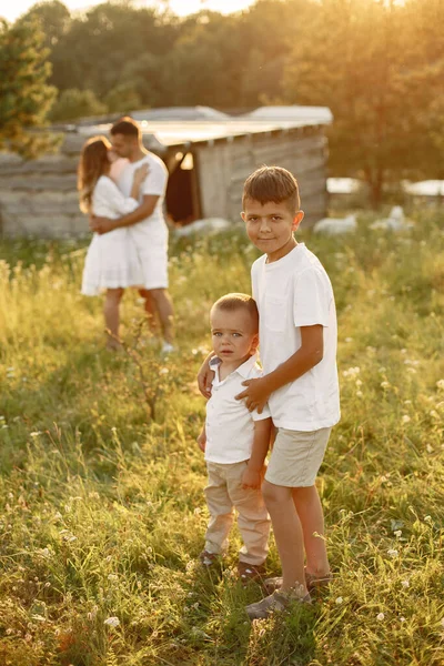Linda familia jugando en un campo de verano —  Fotos de Stock
